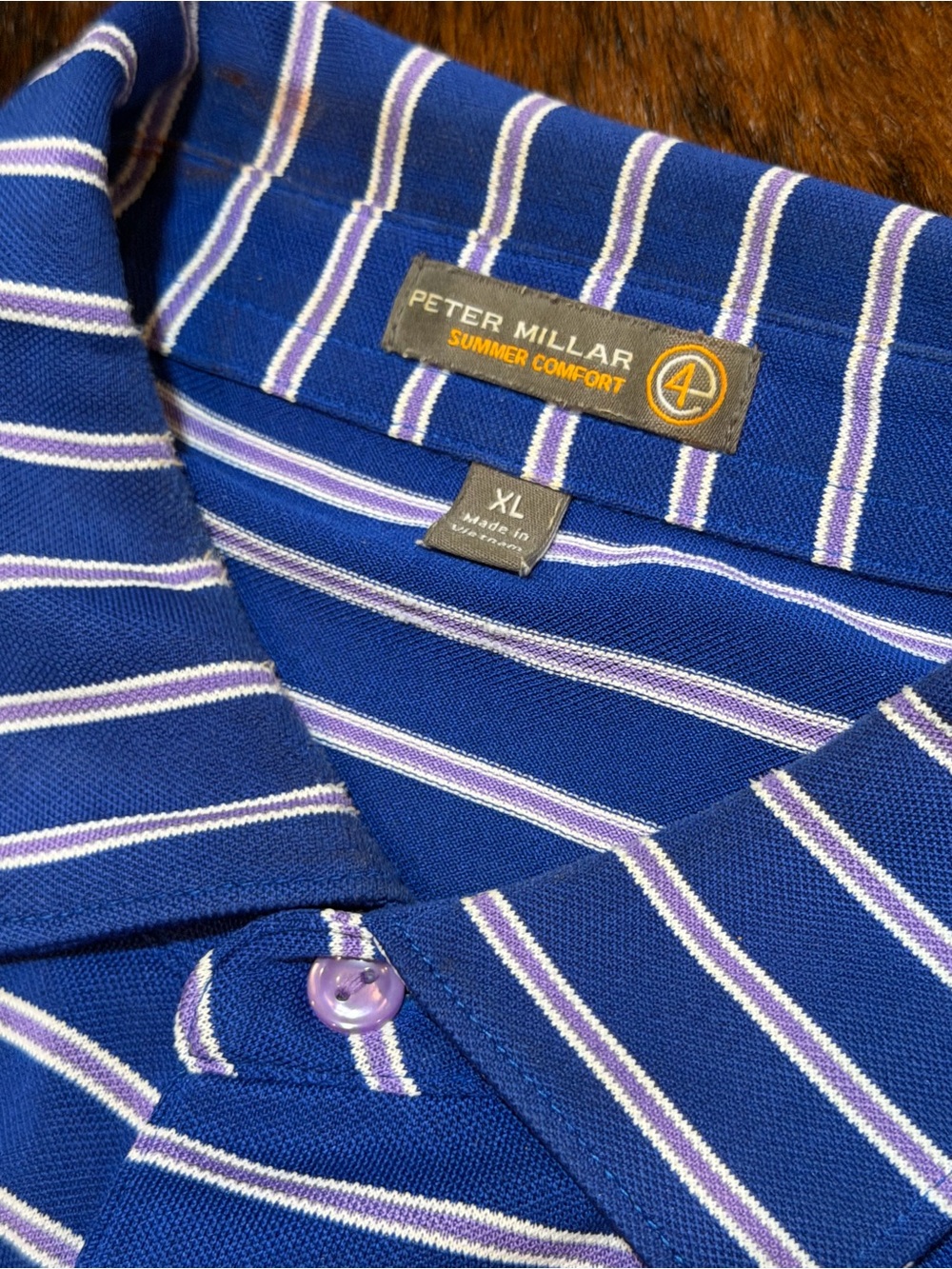 PETER MILLAR Mens Striped Golf Polo Summer Comfort Texas Golf Association XL